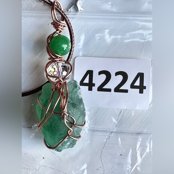 Handmade Pendant Sea Beach Glass, Necklace, Wire Wrapped Artisan 4226 Y - Picture 11 of 11